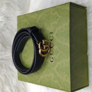 Gucci Black Thin Belt Double G